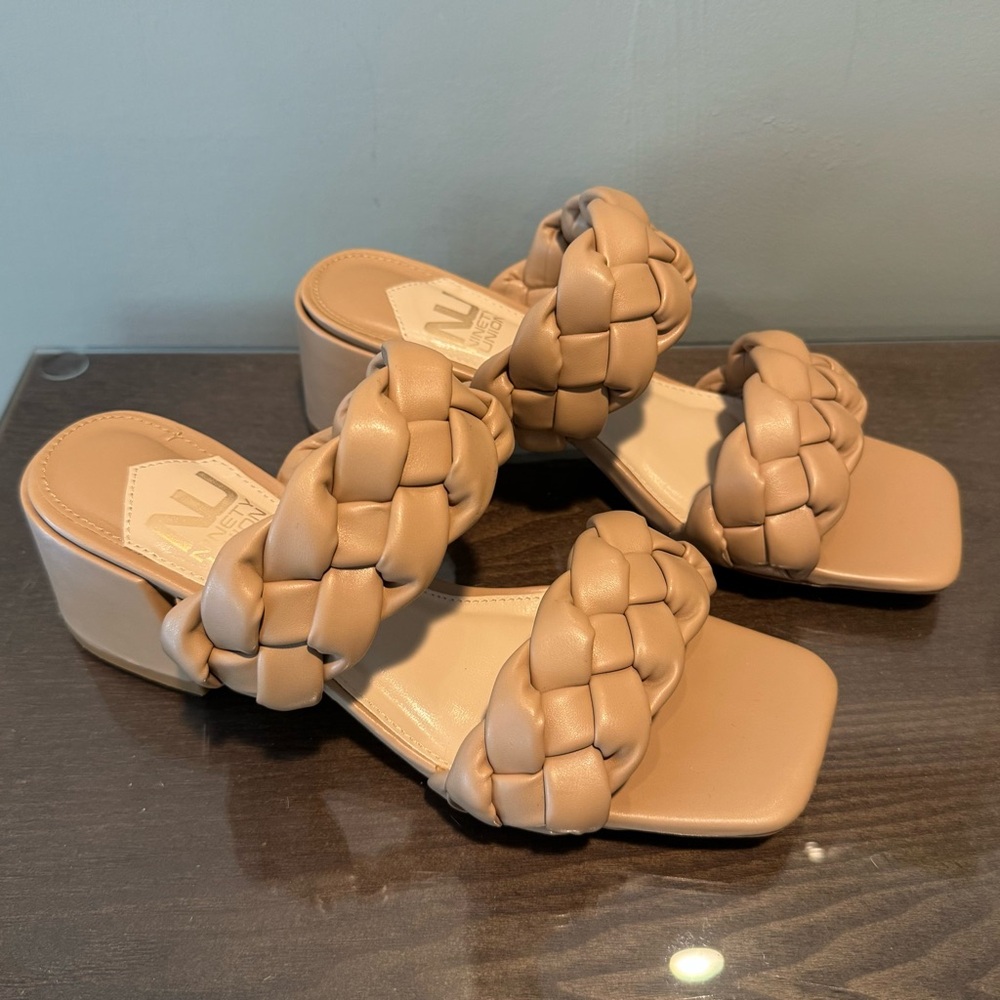 Braided Camel/Tan Ninety Union Vegan Leather Mule Sandal Shoe! Fits like an 8
